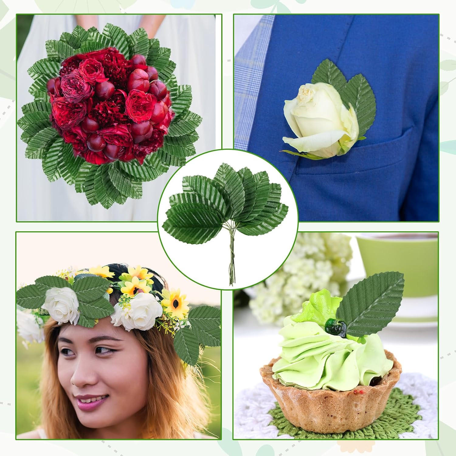 200 Pcs Faux Wired Single Leaf 4.3inch Artificial Leaves for Crafts Fake Green L
