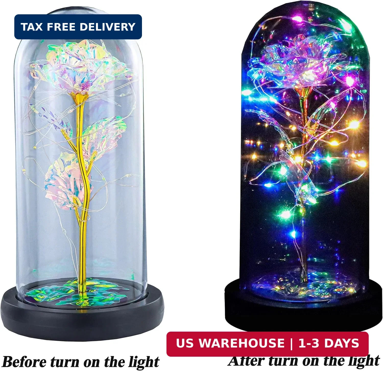 INOGIH Galaxy-Artificial Rose-Flowers-Forever Enchanted Rose with Colorful LED L