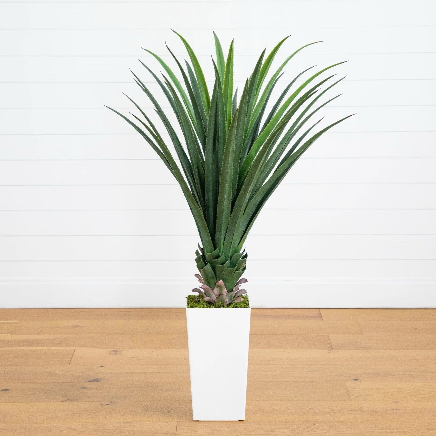 4′ UV Resistant Artificial Spiked Agave Plant in White Tower Planter