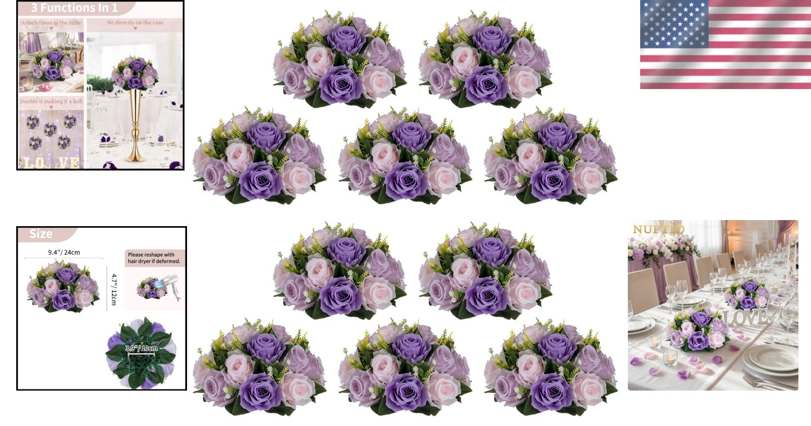 Romantic Rose Centerpieces: 10 Pcs Lilac/Purple/Pink Balls