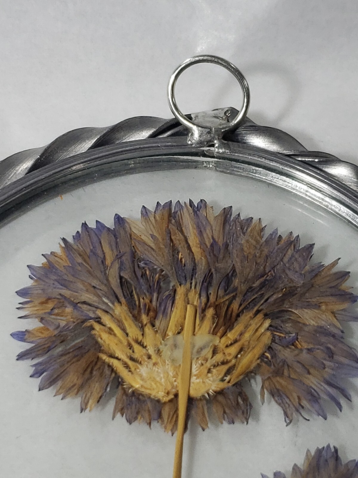 Vintage Lasting Impressions Real Dried Pressed Flowers In Glass W/ Pewter Frame