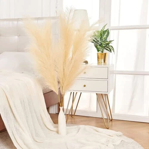 Artificial Pampas Grass 3PCS 43″ Tall Beige Ivory Boho Floor Vase Home Decor