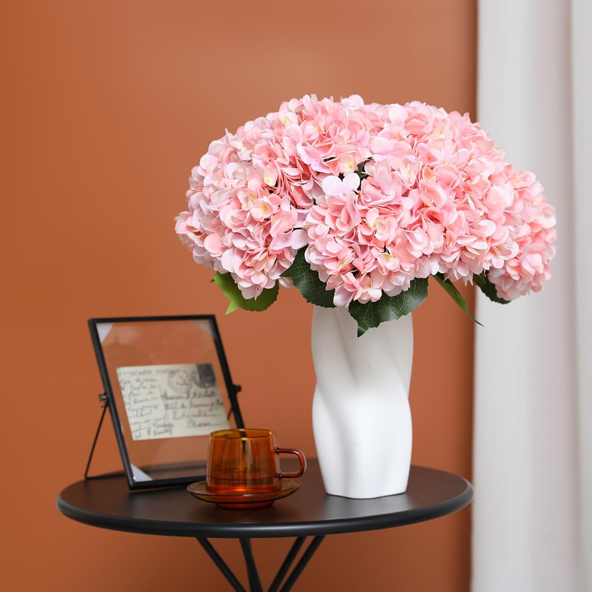 Pink Hydrangea Artificial Flowers – 5 pcs Realistic Single 18.9 in Long Stem …