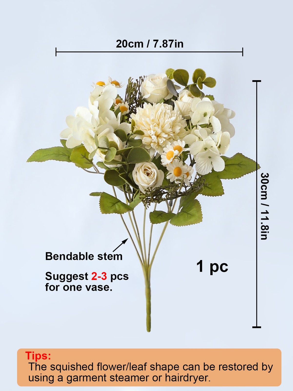 2pcs White Lifelike Artificial Flower Bouquet With Roses Hydrangea And Daisies