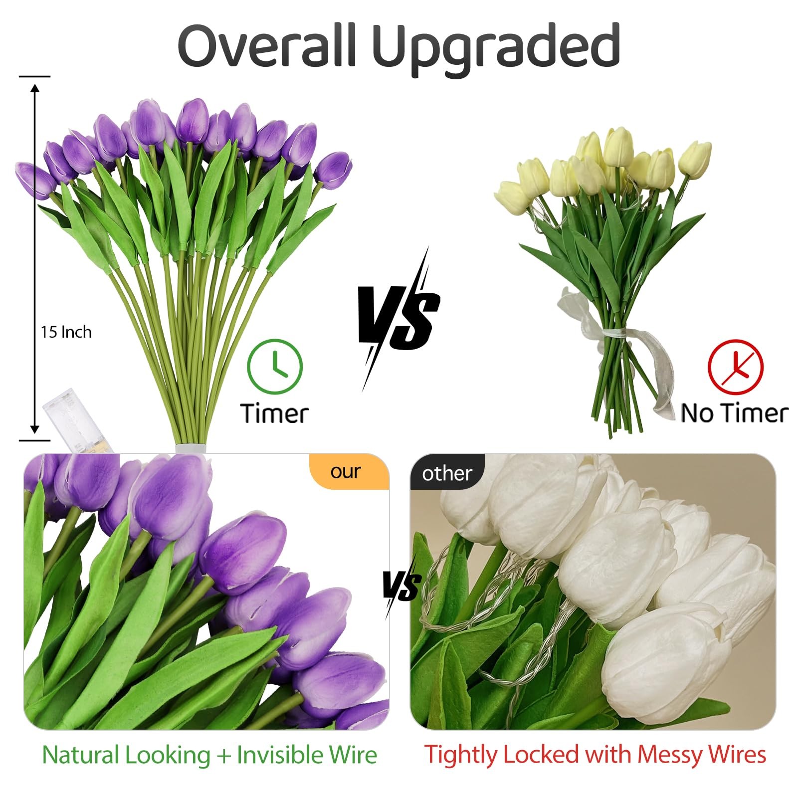 20pcs Tulip Bouquet Lamp Artificial Flower Night Light Real Touch Tulip Night…