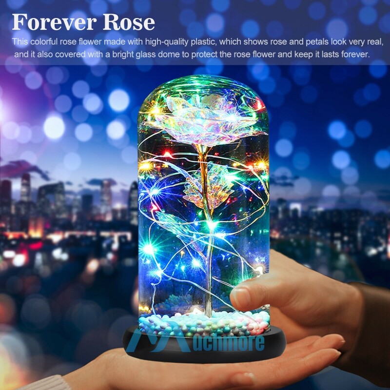 Eternal Rose in Glass Dome Preserved Rose LED Light Valentine’s Day Gift For Her