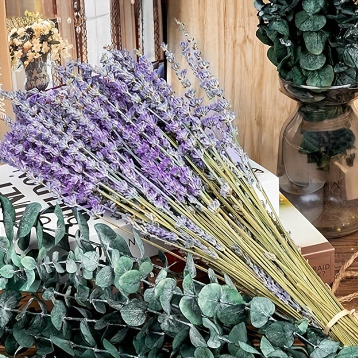 17” Natural Real Dried Eucalyptus Stems & Lavender Flowers Bundle for Shower