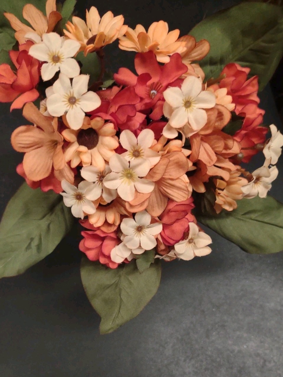 8.5″ Vintage Fall Silk Bouquet, 9 Stems Peach & Persimmon Orange Earthtone Daisy