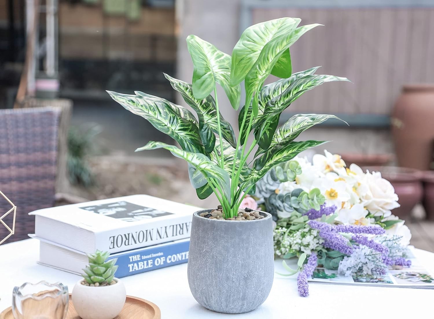 Eco-Friendly 16” Artificial Potted Taro Leaves – Perfect for Any Indoor Space
