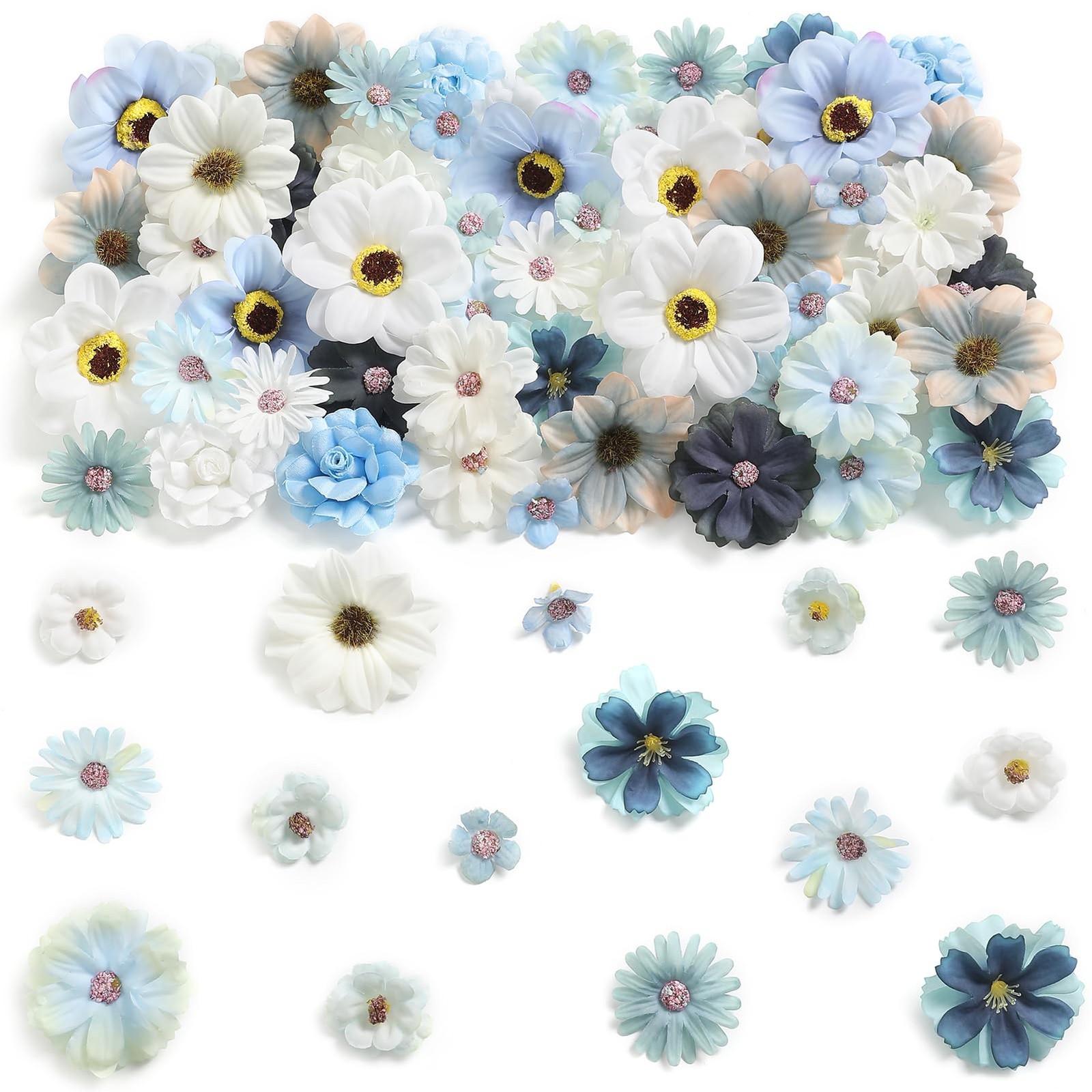 Mini Artificial Silk Flower Heads Blue Peony Daisy Rose Floral Decor 90 PCS