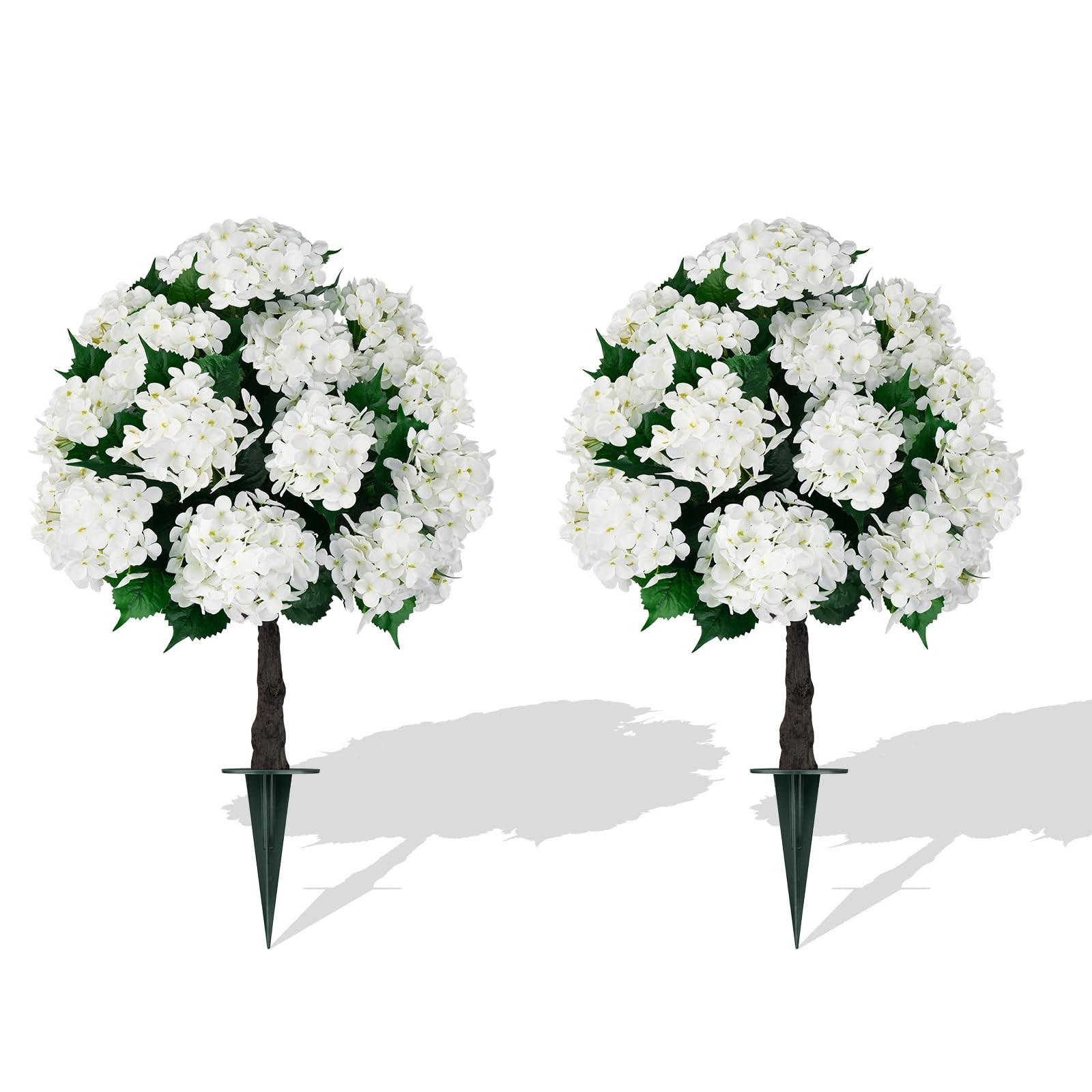 Artificial Topiary Ball Tree with White Hydrangea, Set of 2 UV Resistant Shru…