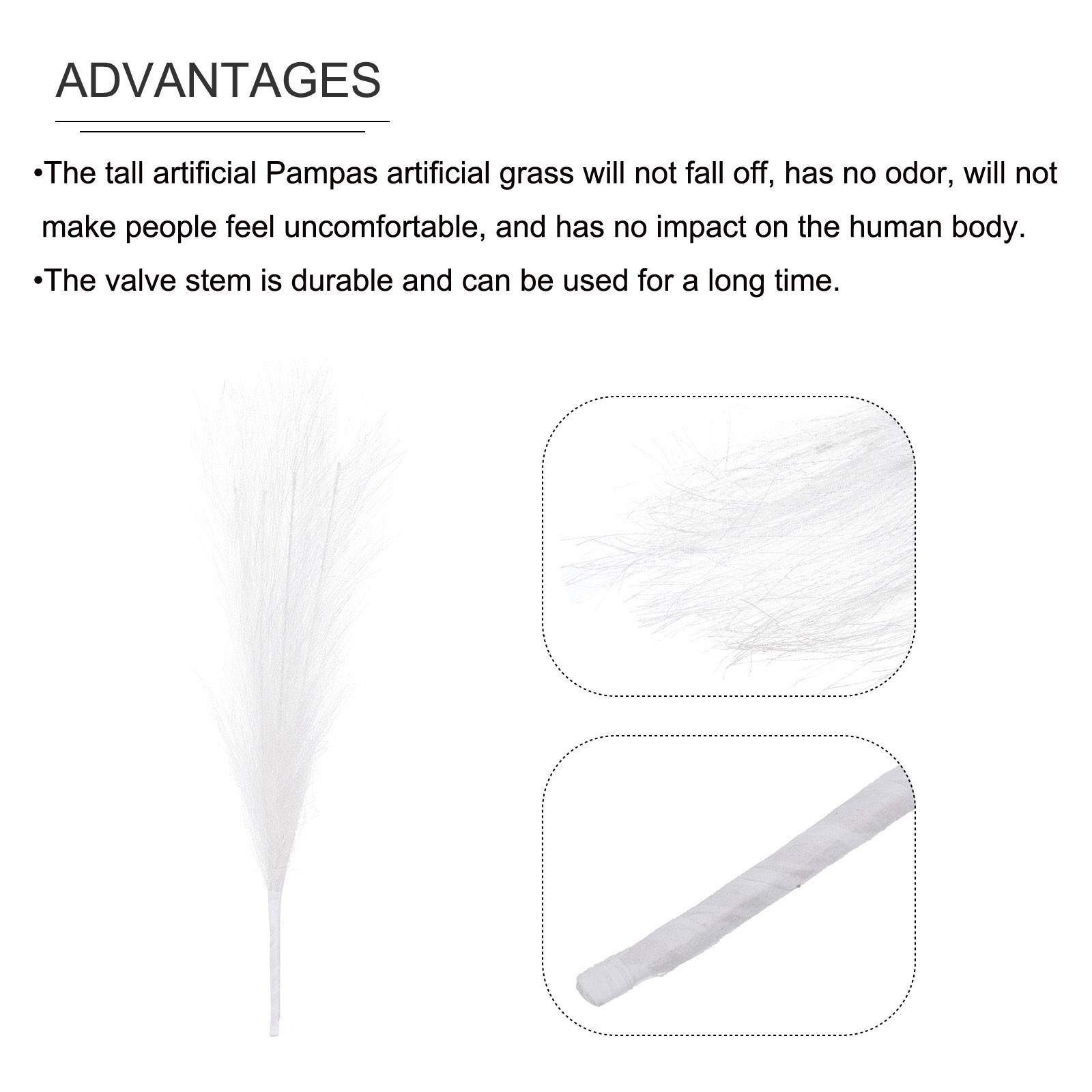 Faux Pampas Grass Fake Pampas Grass Decor, 17.7″/45cm / White / 3 Pcs