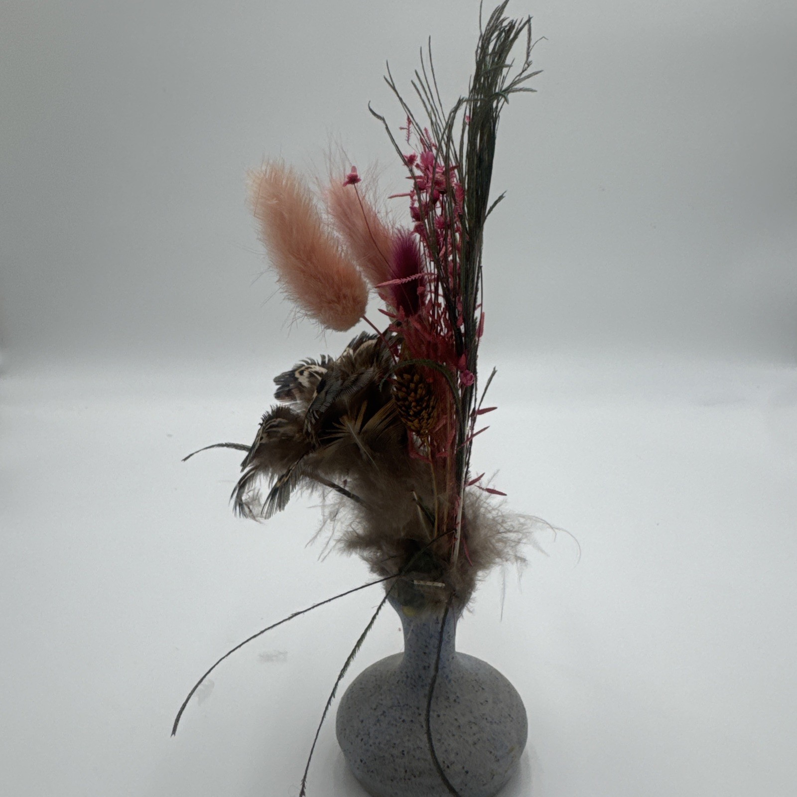 Boho Dried Floral Arrangement with Peacock Feathers & Vase Plush Bird feathers