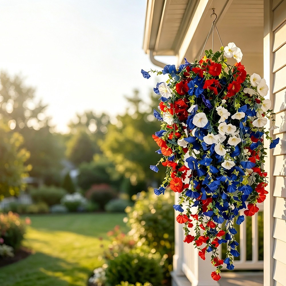 Patriotic Faux Hanging Flower Vine 70 30 20 cm for Porch Wall Garden 4th July