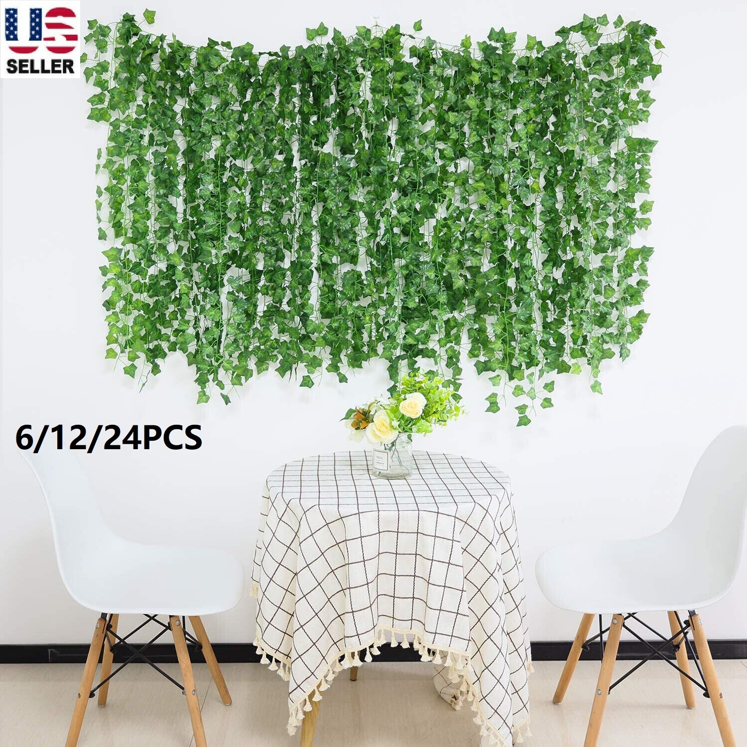 24PCS Artificial Ivy Leaf Plants Fake Hanging Garland Plants Vine Home Decor USA