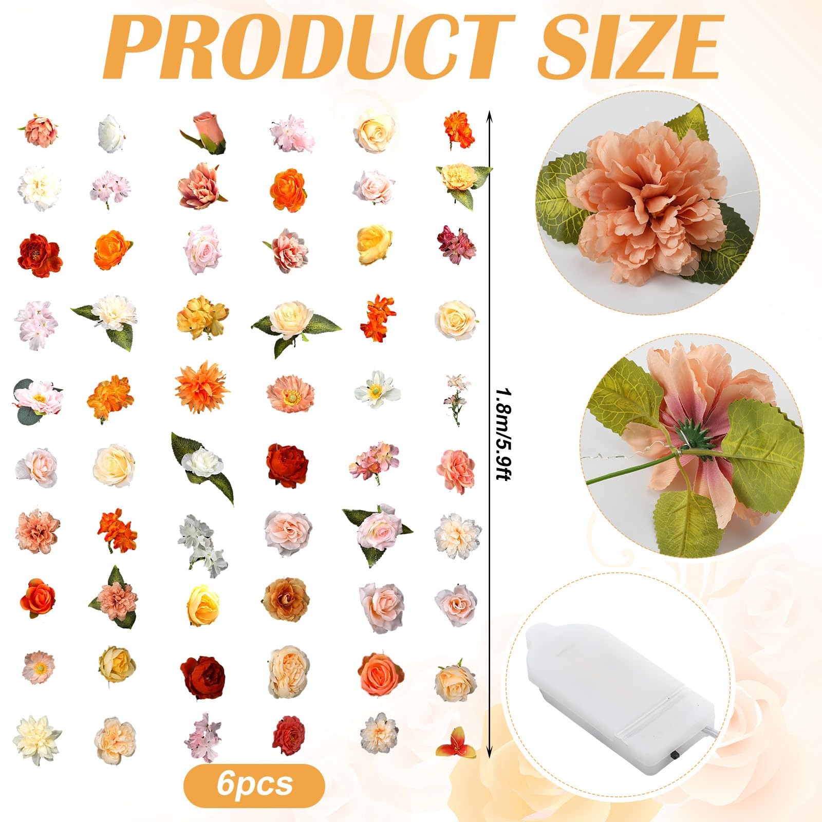 6 Pack 35.4ft Fake Flower Garland Backdrop with Lights Hanging Wildflower Flo…