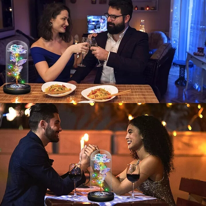 Eternal Forever Galaxy Rose Flower In Glass Dome LED Light Valentine’s Day Gift