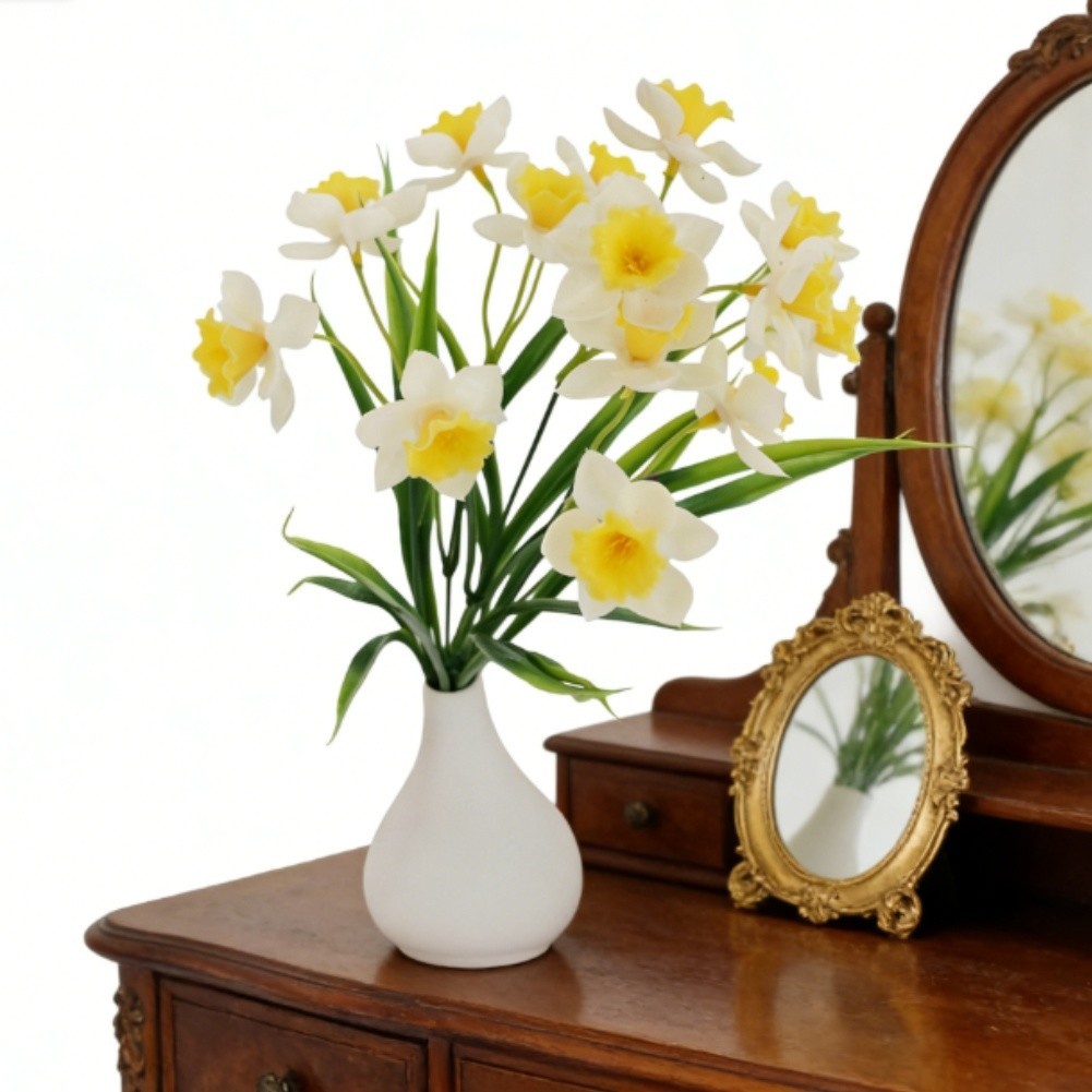Yellow Artificial Narcissus Bouquet 5PCS 36cm for Photo Prop Home Decor