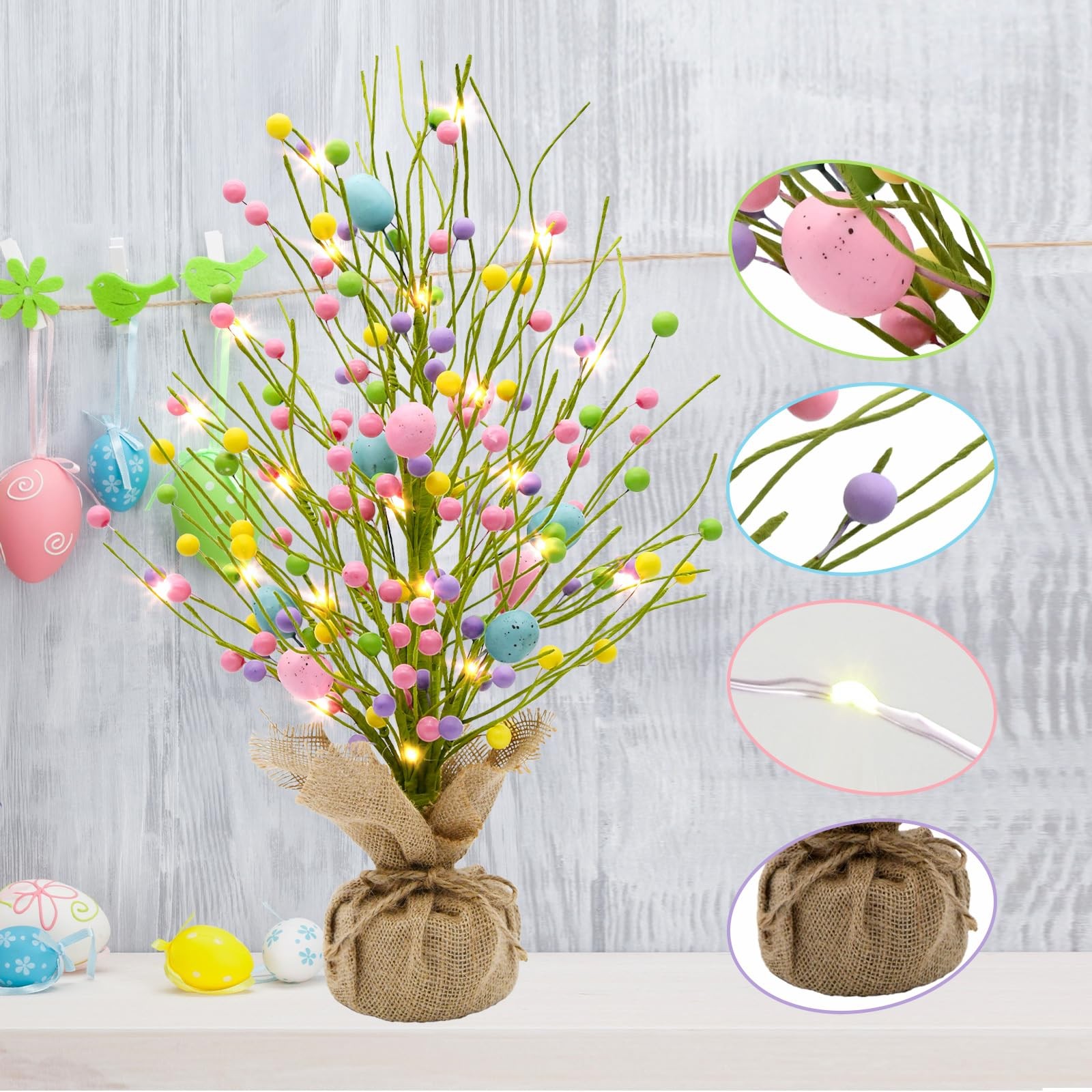 CRCZK Lighted Easter Table Tree Decorations 20.5 Inch Easter Eggs Trees Decor…