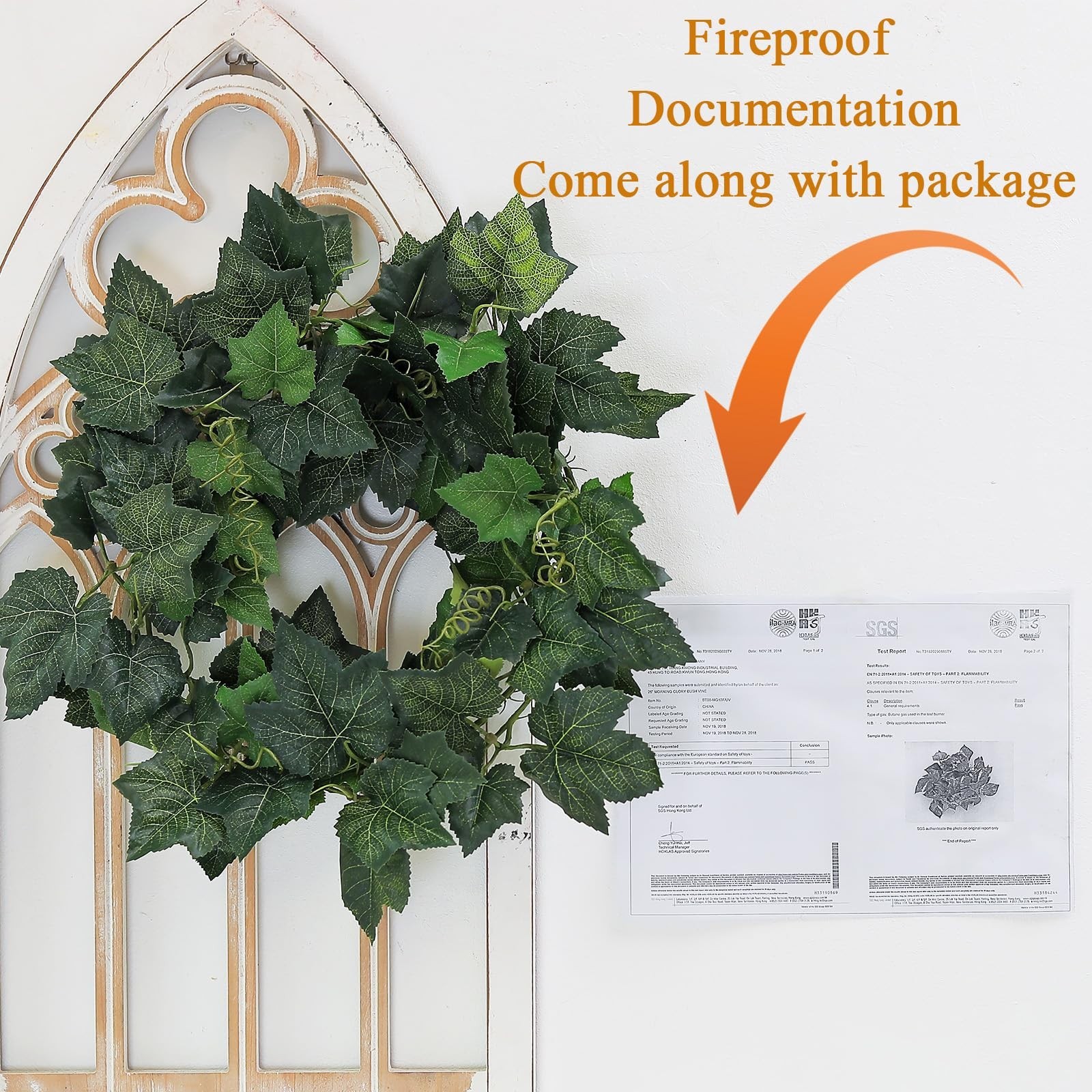 2Pcs 157″ Fireproof Faux Grape Vine Garland – Bendable Silk Ivy Leaves for Home