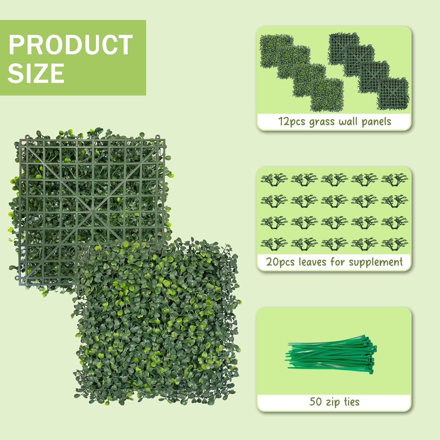 Grass Wall Panels 12 PCS 10″x 10″ Artificial Boxwood Panels with 50 Zip Ties,…