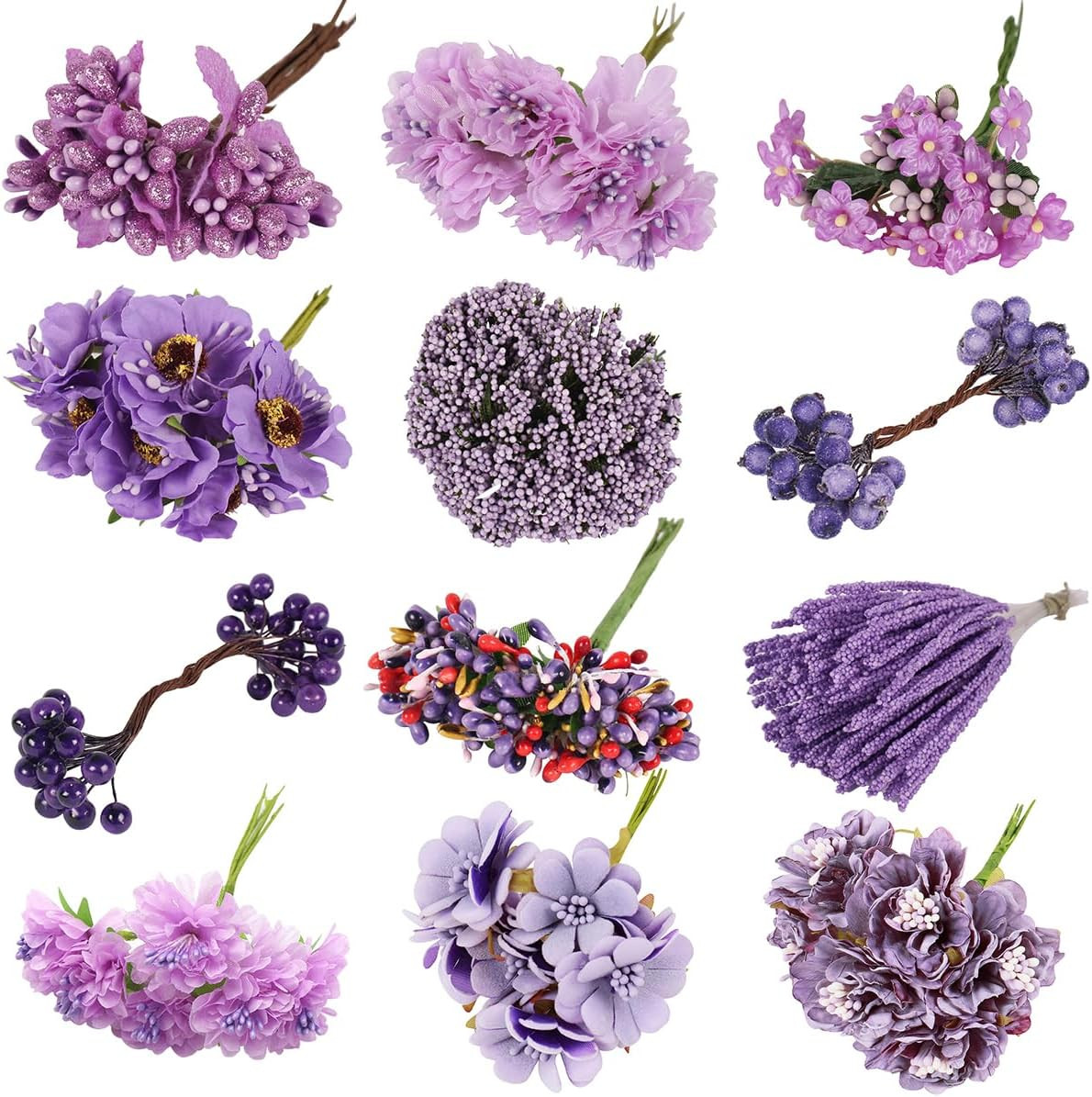 Double Heads Artificial Flower Stamen 70Pcs Purple Mini Flower Stamen Fake Flora