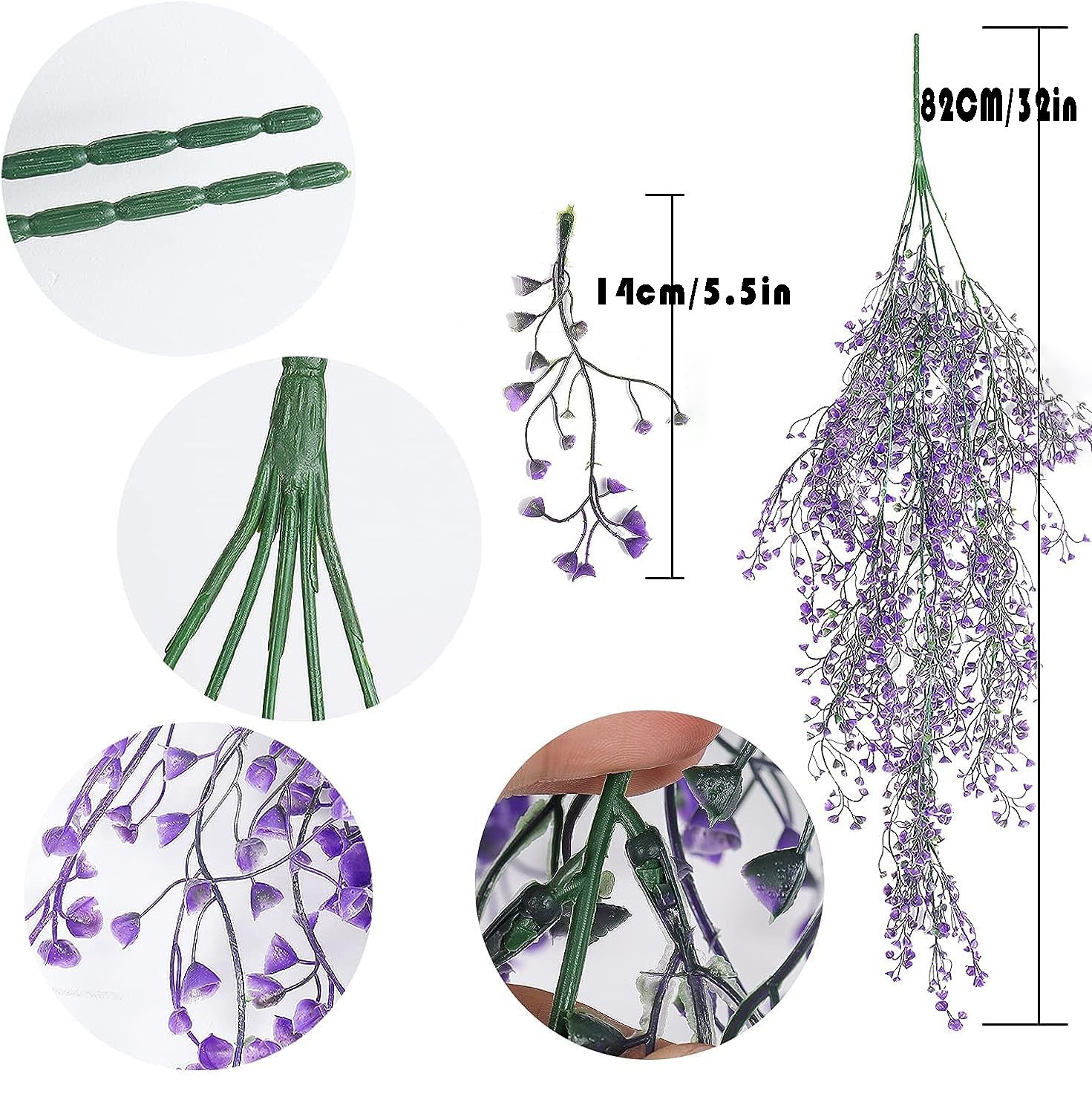 Artificial Hanging Purple Flowers 8pcs, Fake Silk Bell Orchid Vines, UV Resis…