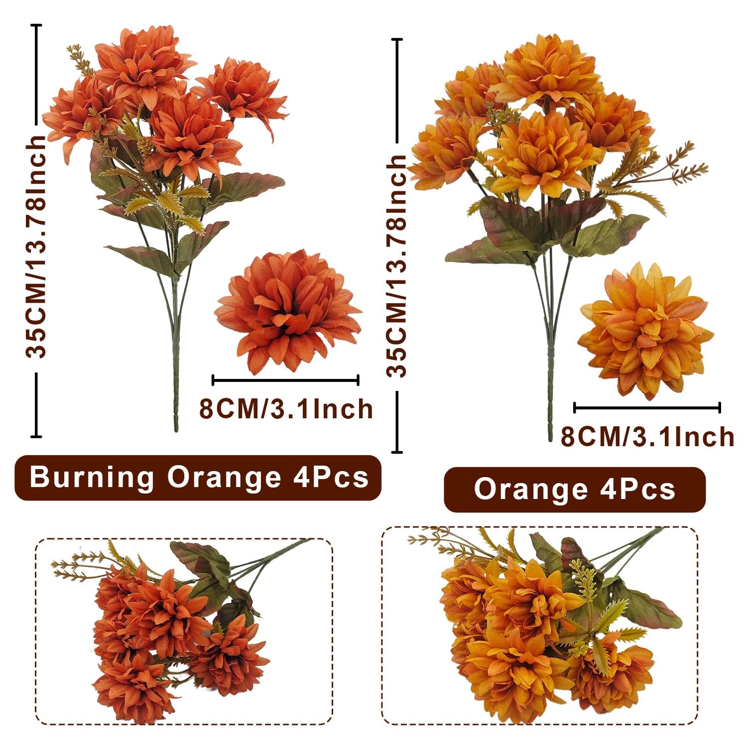 8 Bundles Fake Mums Artificial Fall Flowers Silk Chrysanthemums