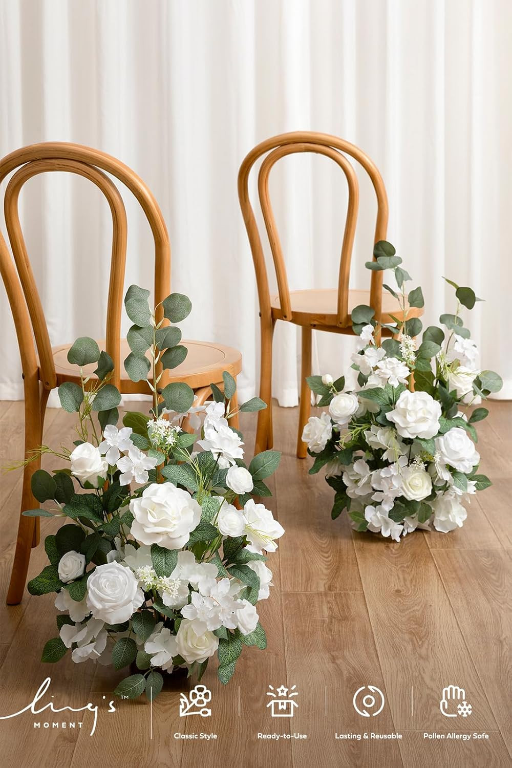 Free-Standing Wedding Aisle Runner Flowers, White Sage, 2Pcs | 17.5″ Tall Artifi