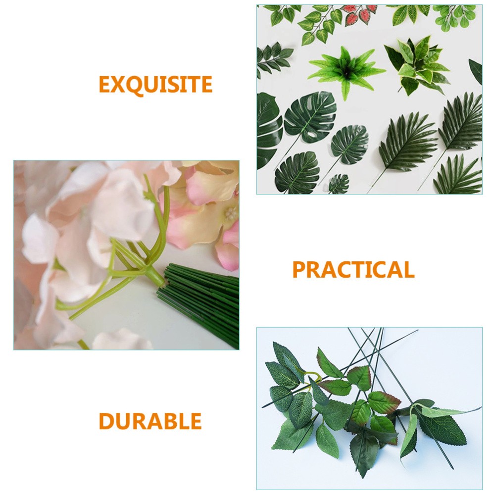 100Pcs Flexible Plastic Flower Rods Dark Green for Wedding and Home Decor