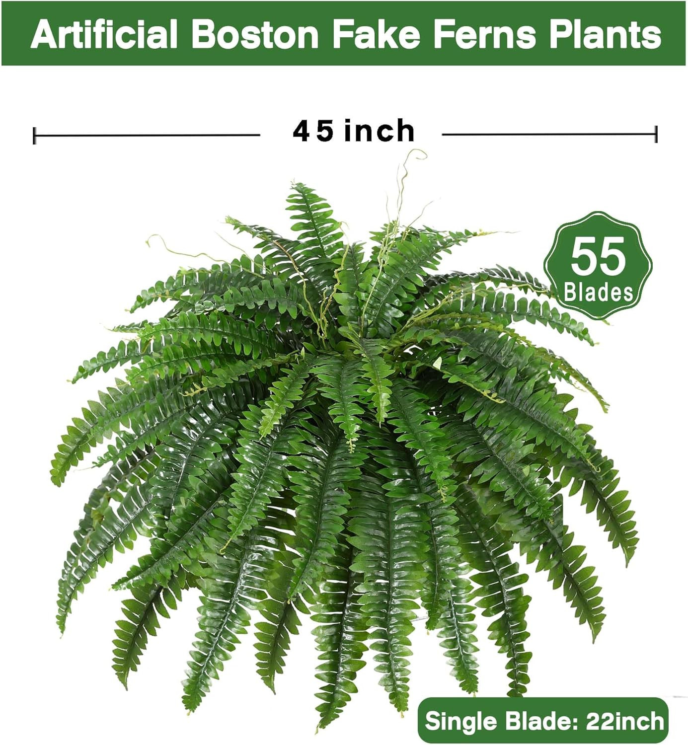 Large Artificial Boston Ferns – Set of 2 for Home & Office Decor, 45 Inch