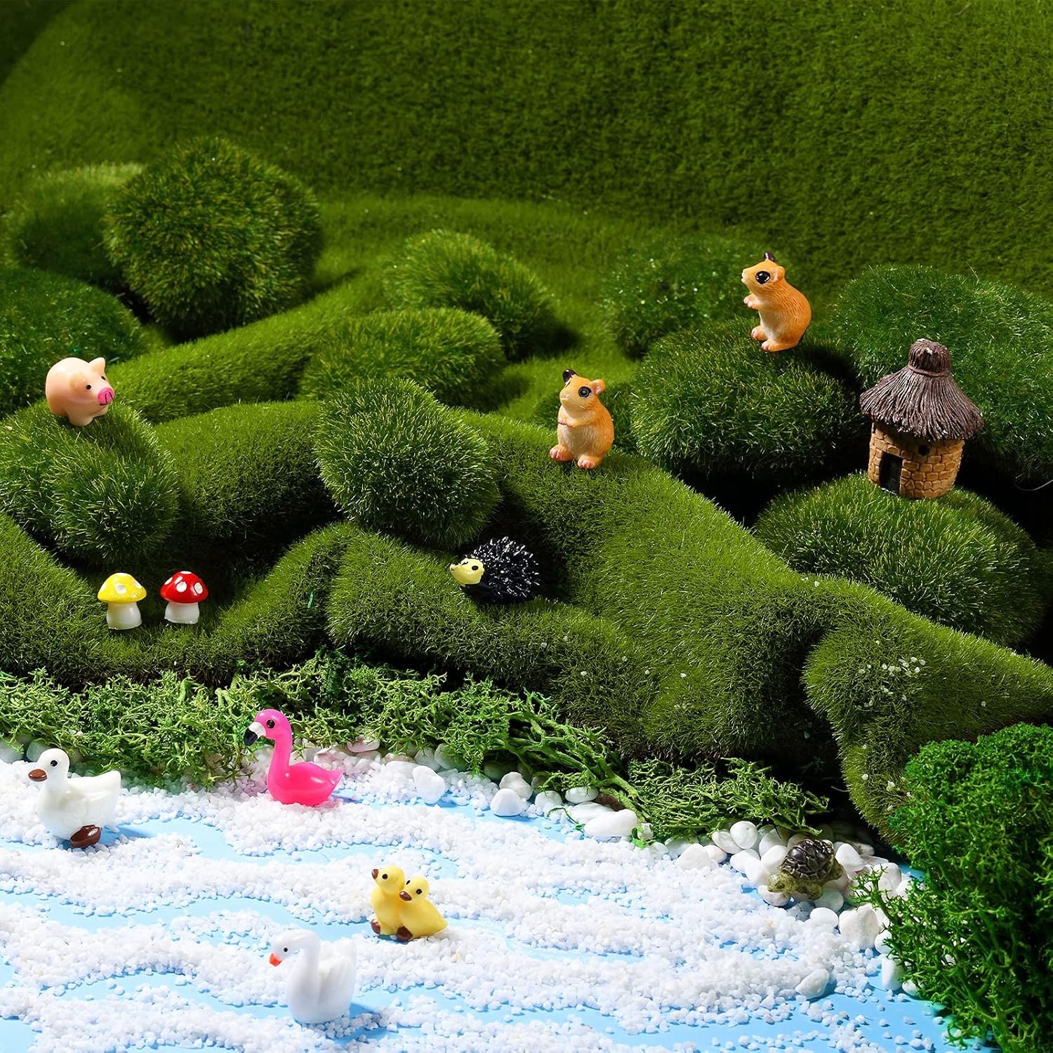 20 Pcs Artificial Moss Rock Assorted Sized Decorative Faux Green Stones Floral