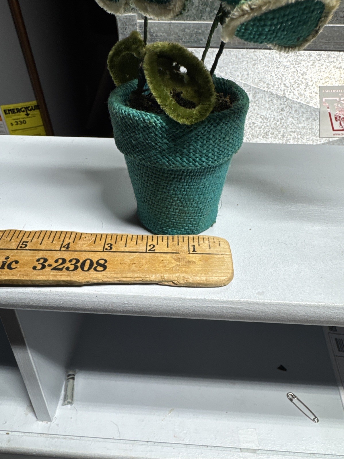 VTG 80s Art Decor Artificial Magnolia Flower W/ Yarn Pot Flex Stem 8” Distressed