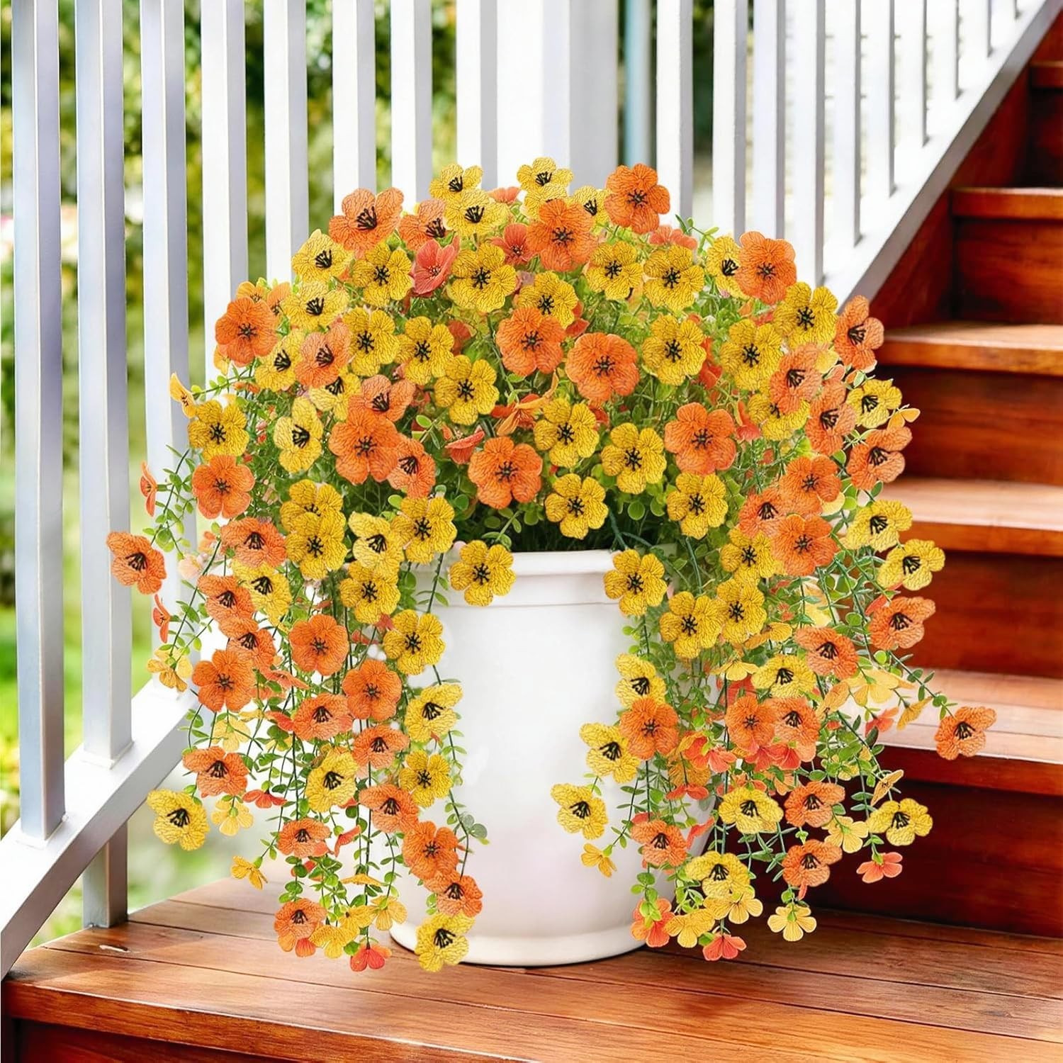 4 Pcs 30in Artificial Hanging Flowers for Outdoors in Pot, Orange