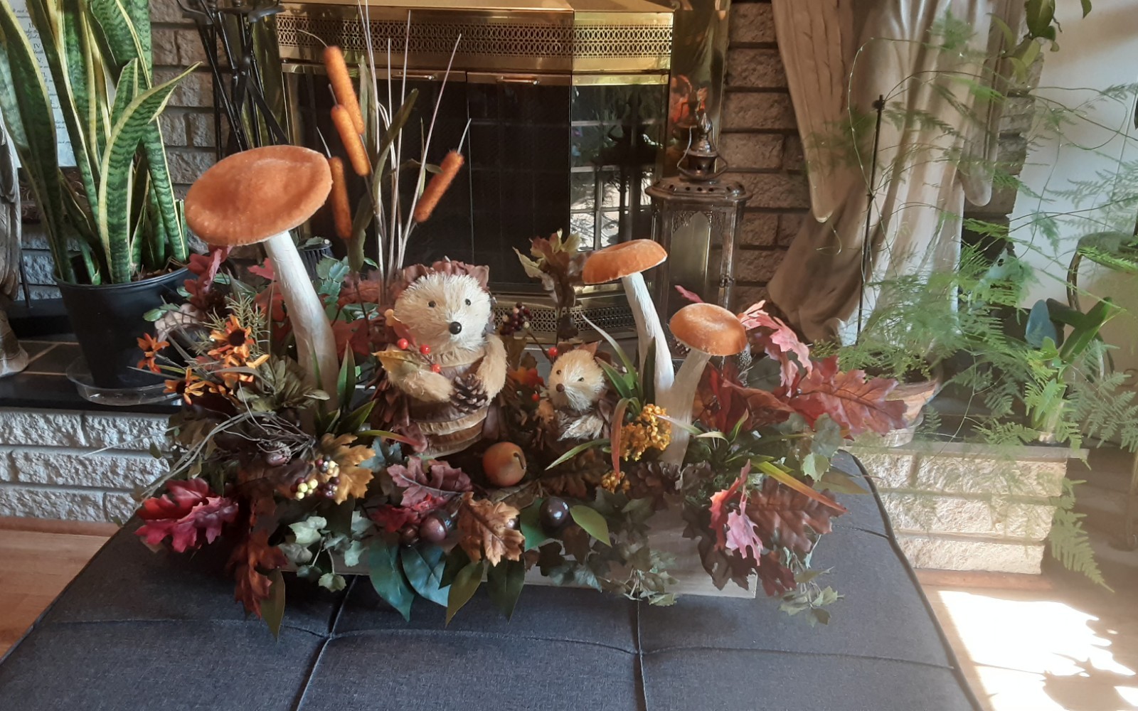 Fall Decoration Autumn Centerpiece Hedgehog Display Handcrafted Leaf Arrangement
