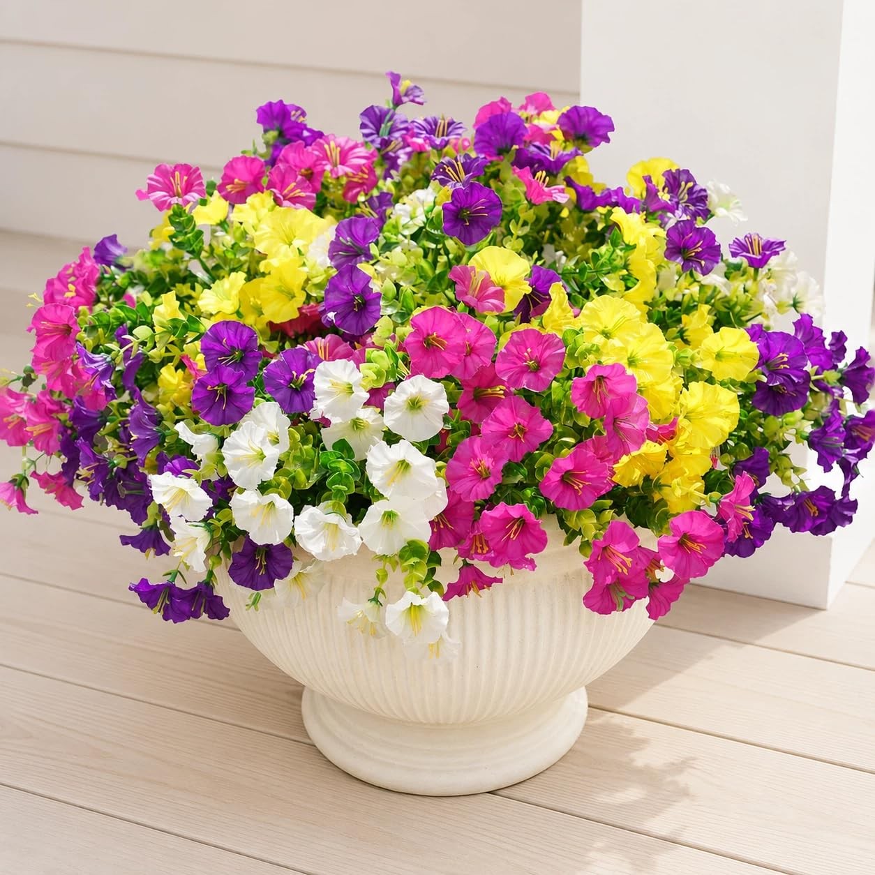 Artificial Flowers for Outdoors, 12 Bundles Morning Glory with Eucalyptus Lea…