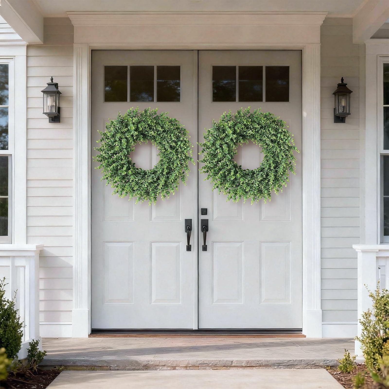 24″ Soft Textured Eucalyptus Wreath – Realistic Faux Greenery for Home Decor, Fr
