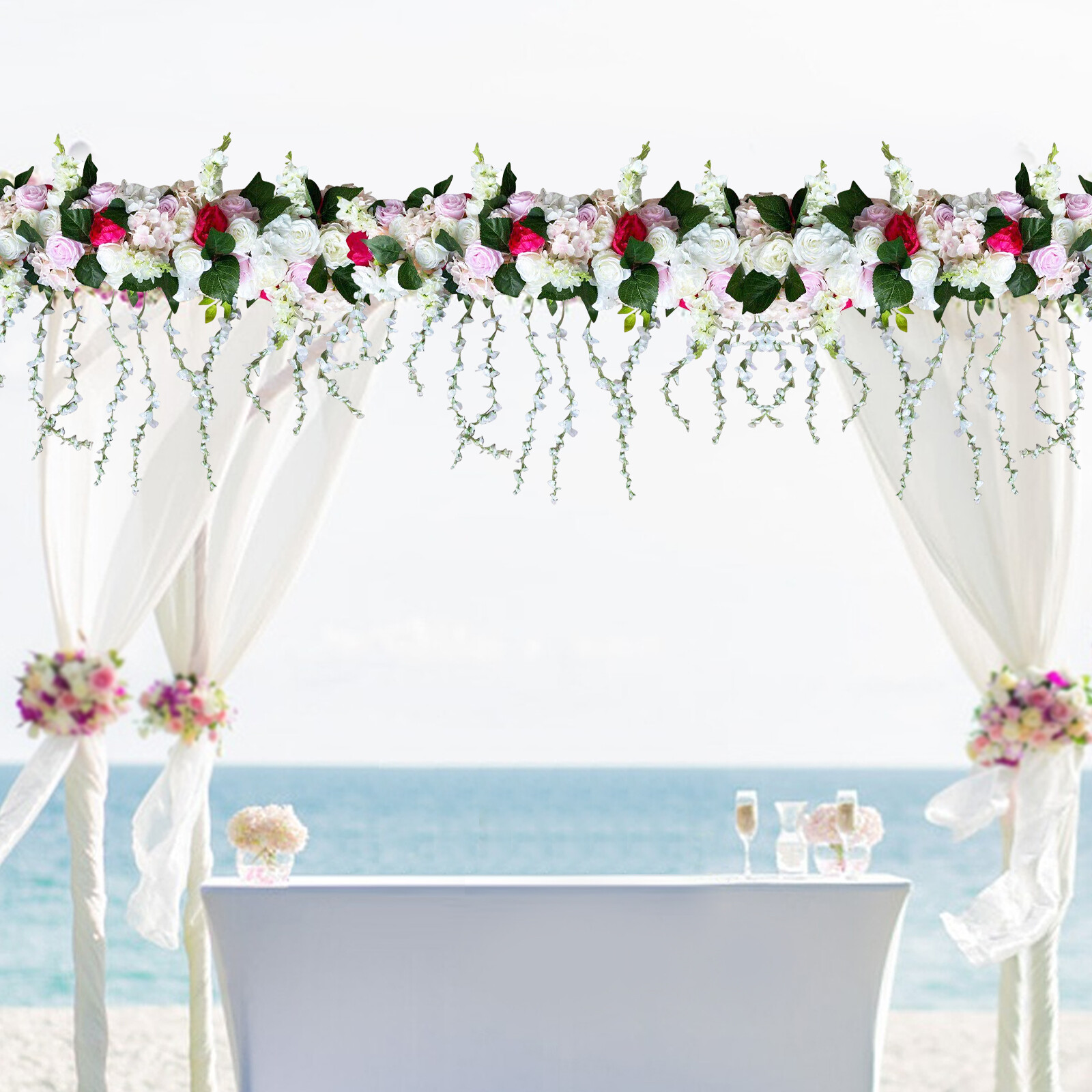 Artificial Silk Flowers Row, 1M Long Artificial Silk 3D Flowers Row Decoration