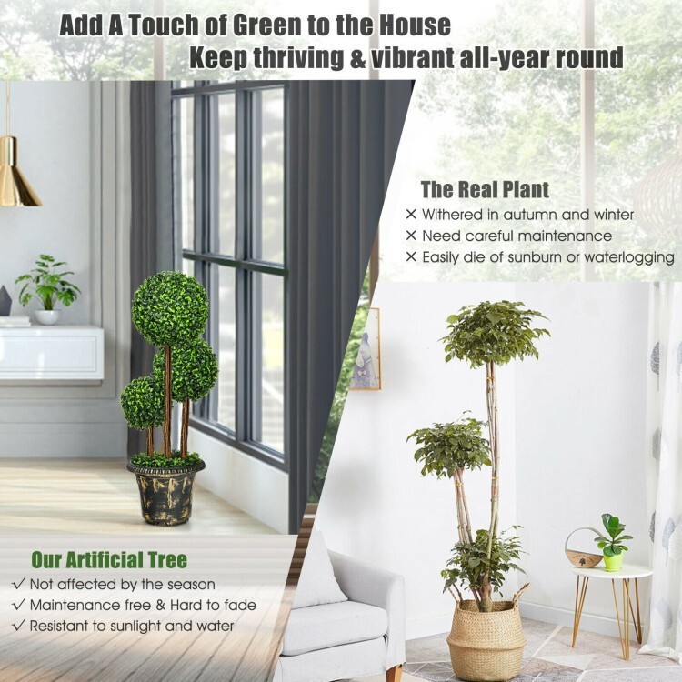 36″ Artificial Topiary Triple Ball Tree In/outdoor Fake Home Decor Potted Plant