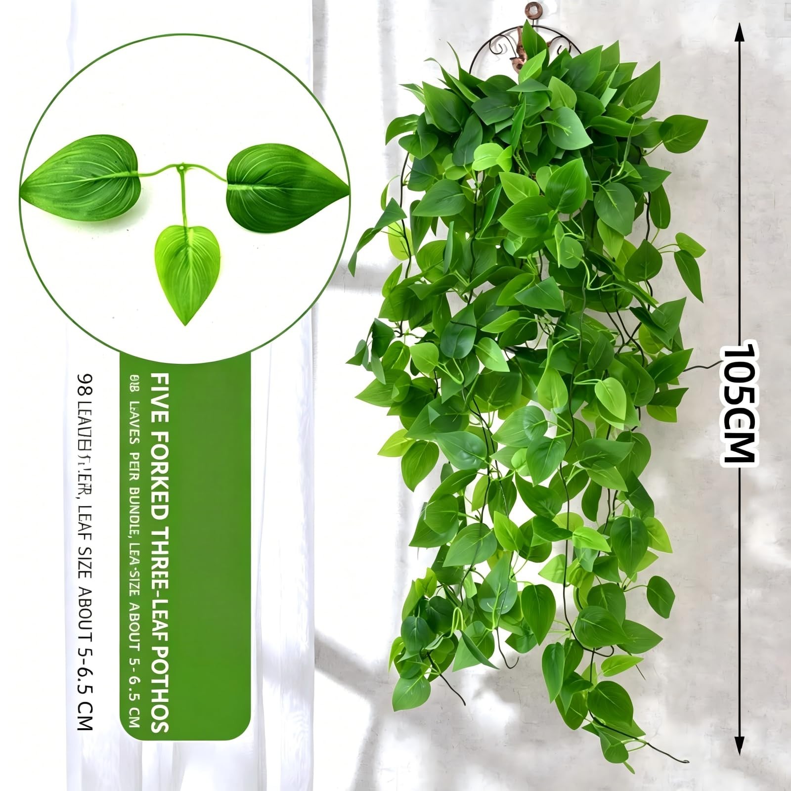 2 Pack Artificial Hanging Pothos Plants, 41.3in Fake Ivy Vines with Realistic…