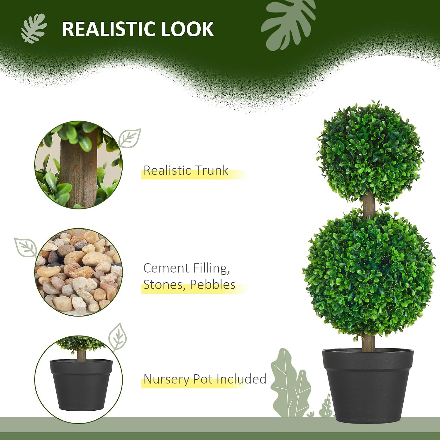 Set of 2 23.6″ Artificial Ball Boxwood Topiary Trees W/ Pot Indoor Outdoor Fake