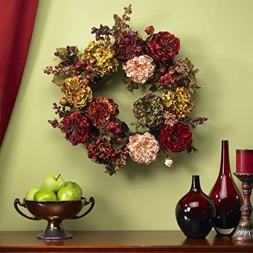 22in. Autumn Hydrangea Peony Wreath