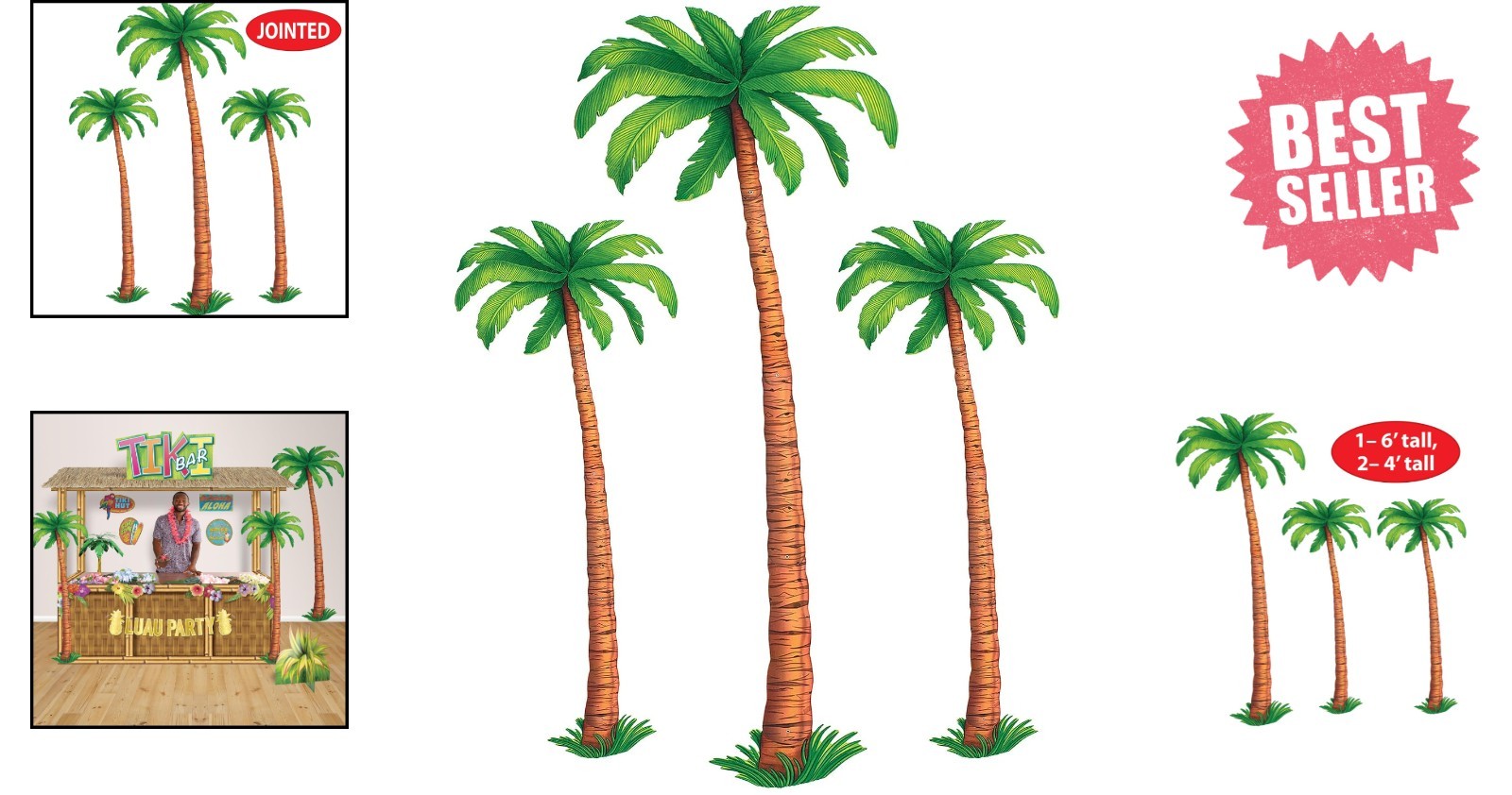 Tropical Palm Tree Cutouts – 3 Count, 2x 4’ & 1x 6’ Wall Decorations