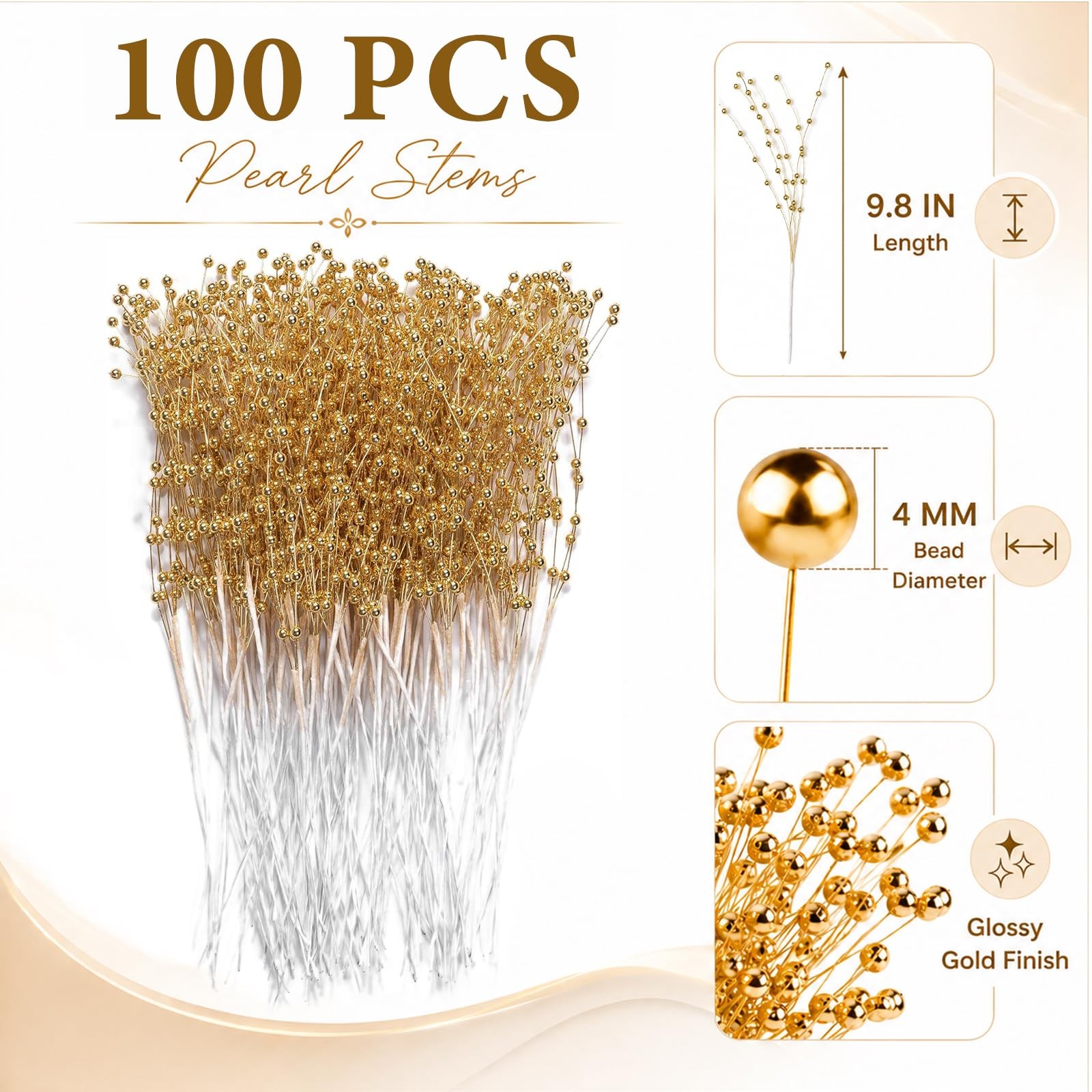 100Pcs Pearl Bouquet Party Decoration Pearl String Beaded Garland – 4mm Beads…