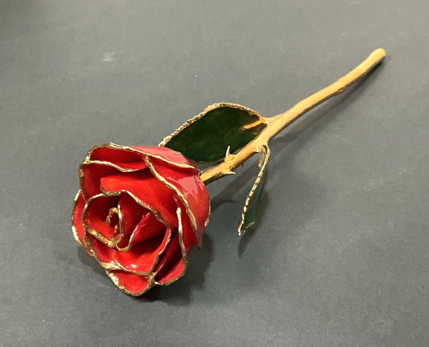 24k & Enamel Preserved Real Red Rose With Thorns Forever Keepsake