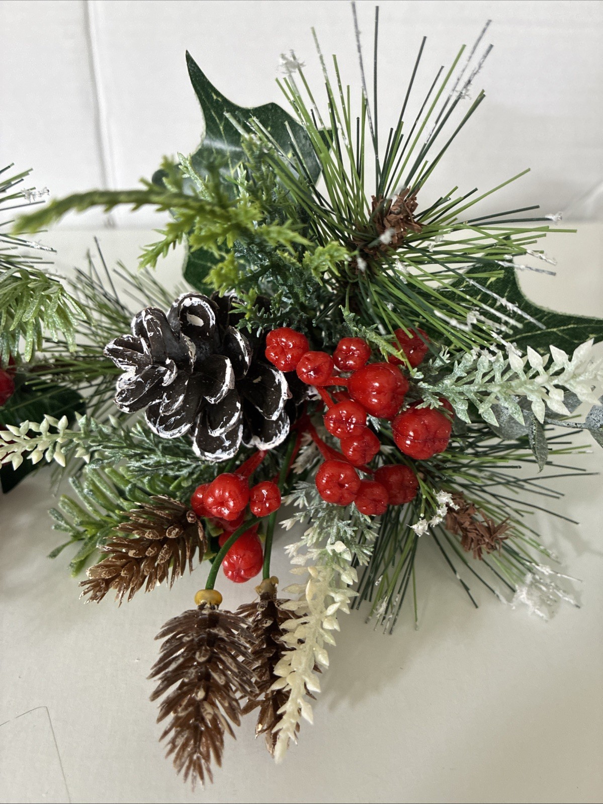 Hobby Lobby Christmas Picks Set Of 2 Red Green White Brown Pine Comes Holly 8”