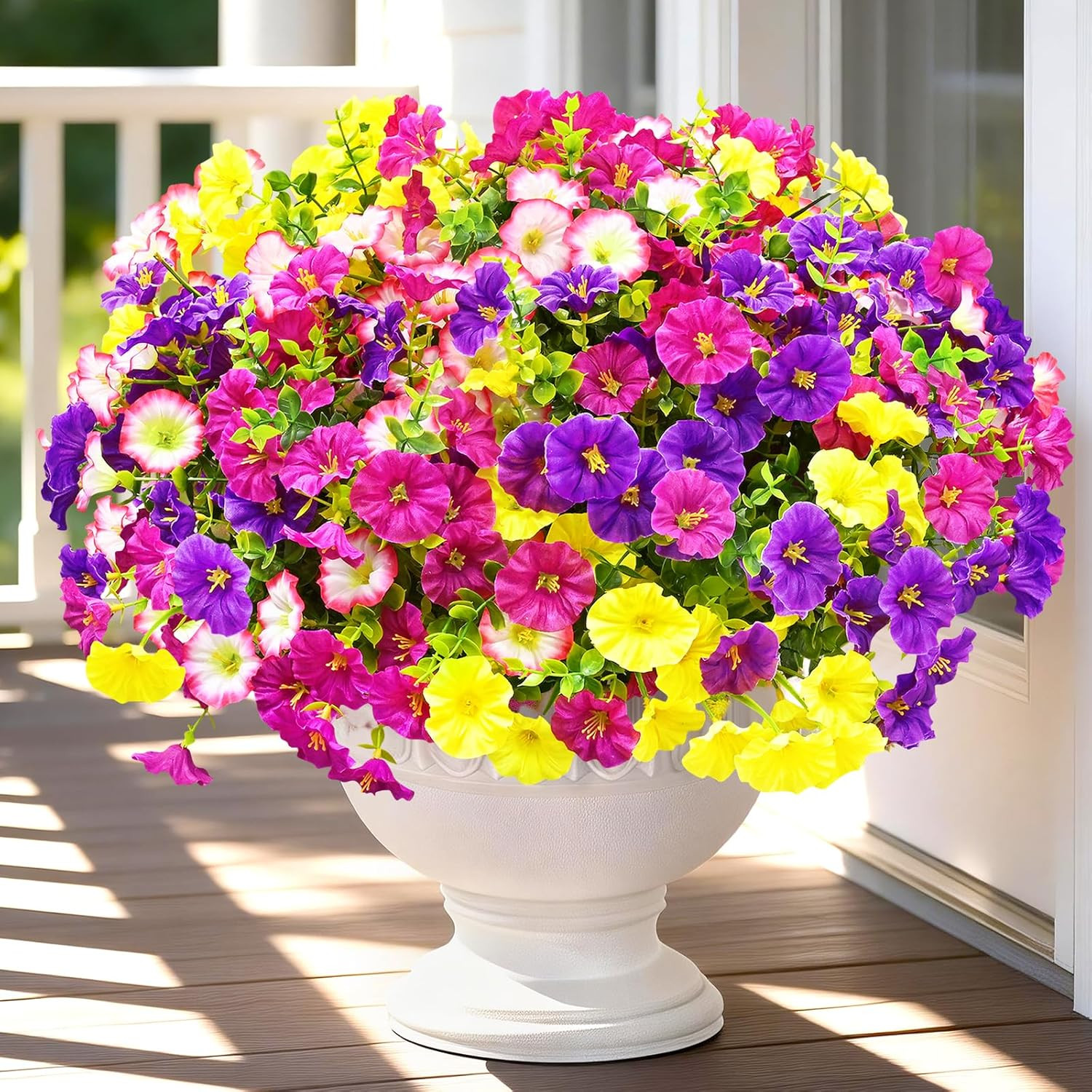 Artificial Flowers for Outdoors, 14 Bundles Fake Outdoor Flowers, UV Resistant A