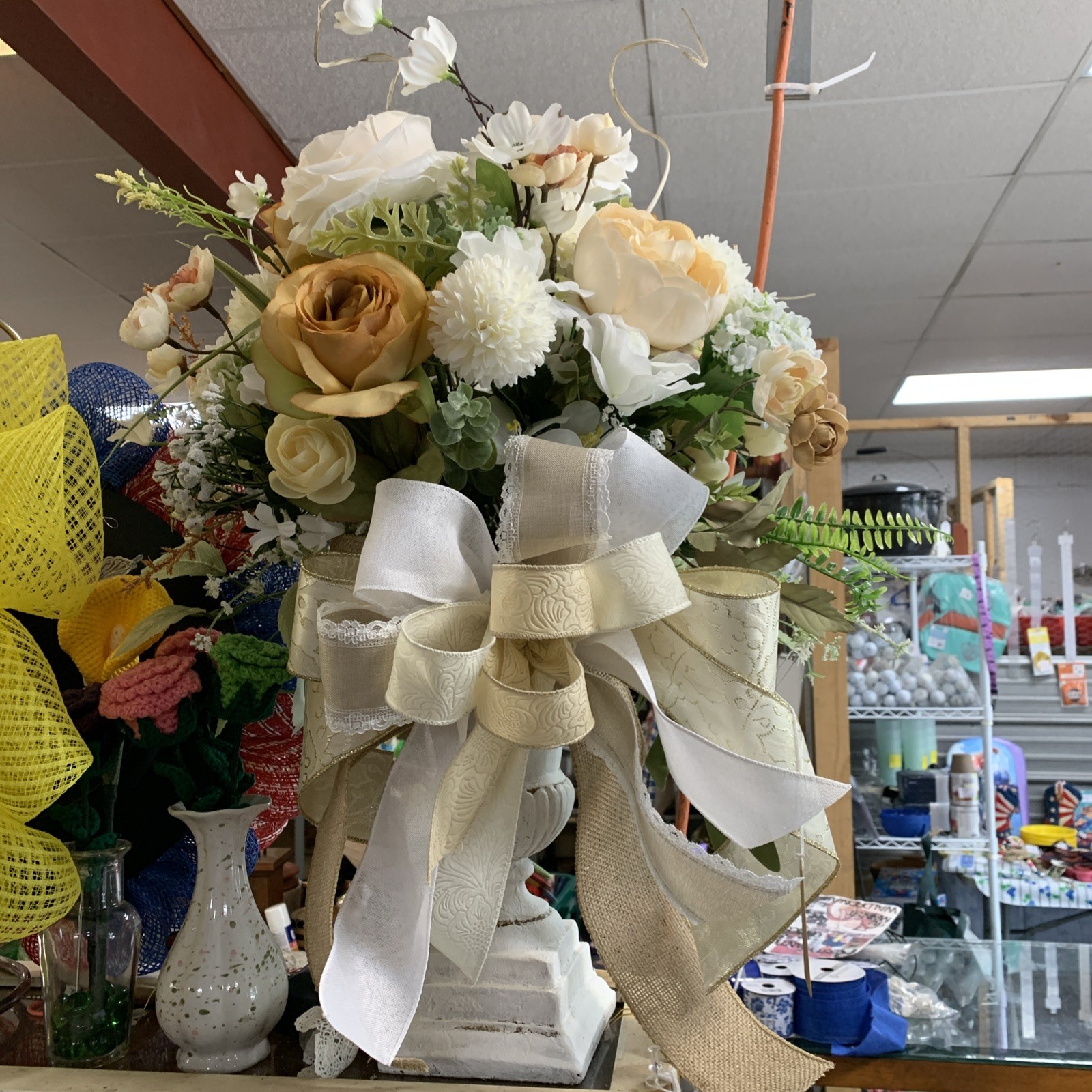 Floral Arrangement White And Tan