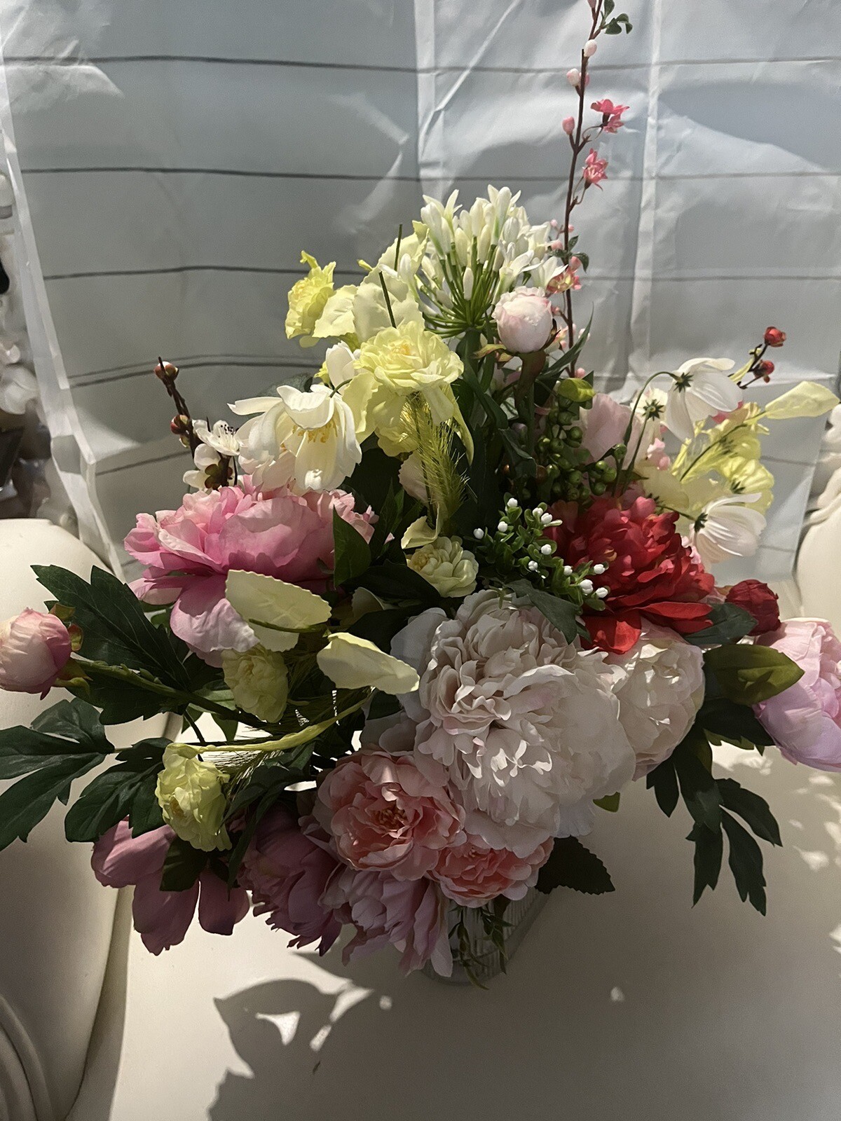 Custom made Lush Luxurious flower arrangements In a Mid century Ribbed Vase