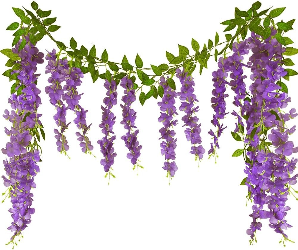 2 Pcs Wisteria Hanging Flowers Vines Purple Wisteria Flowers Vine Garland Art…